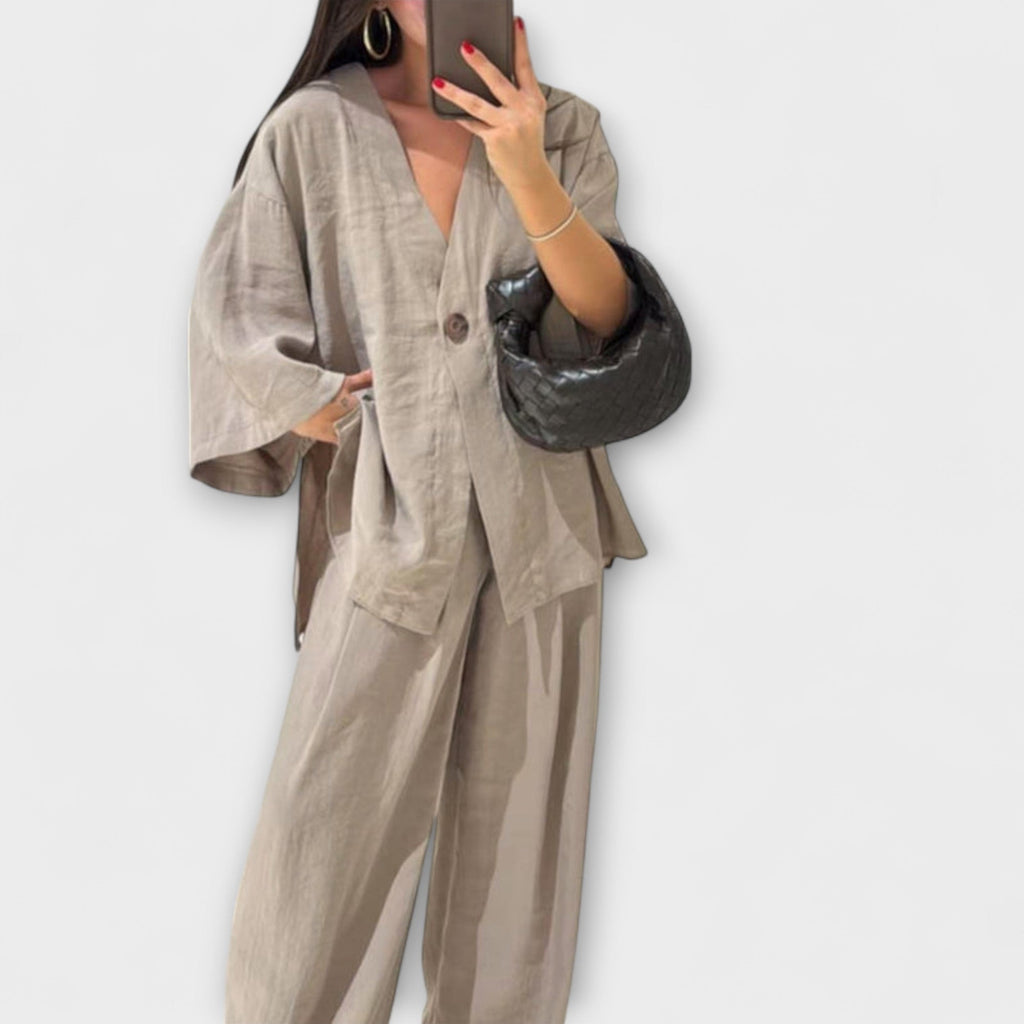 Aurora - Lässiges V-Ausschnitt Top und Hose Duo