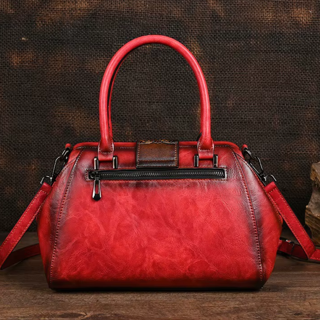 Florina - Handtasche aus Leder mit Gravur und floralem Muster