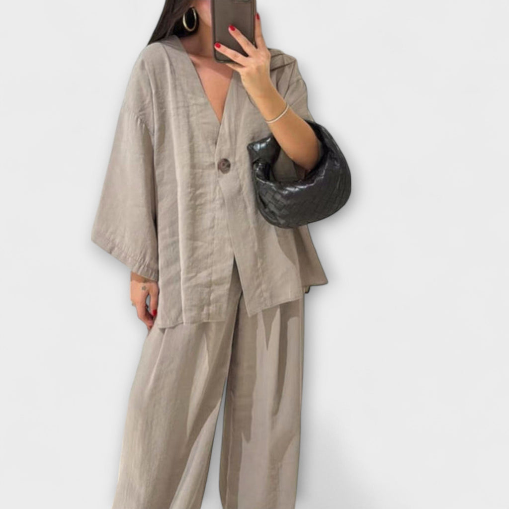 Aurora - Lässiges V-Ausschnitt Top und Hose Duo