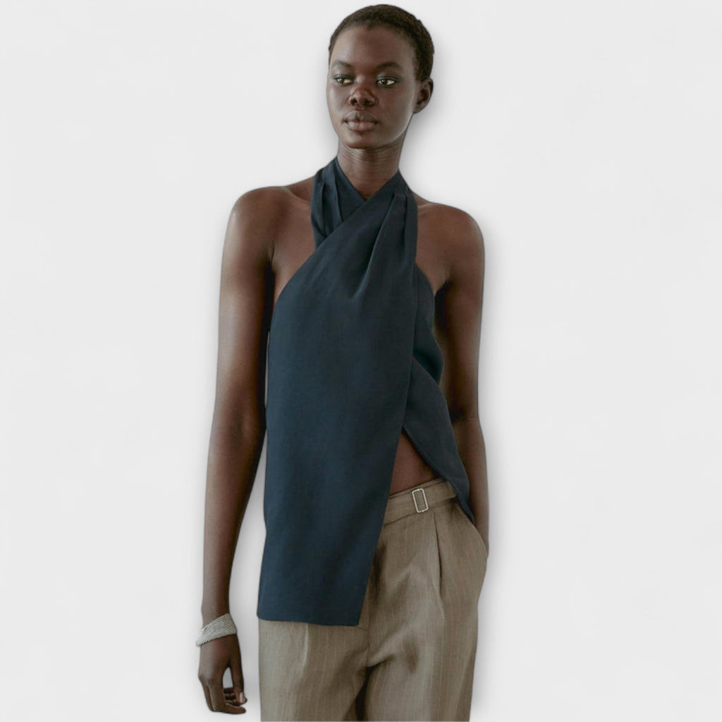 Aurora - Blauer Halter Neck Top mit Rückenausschnitt