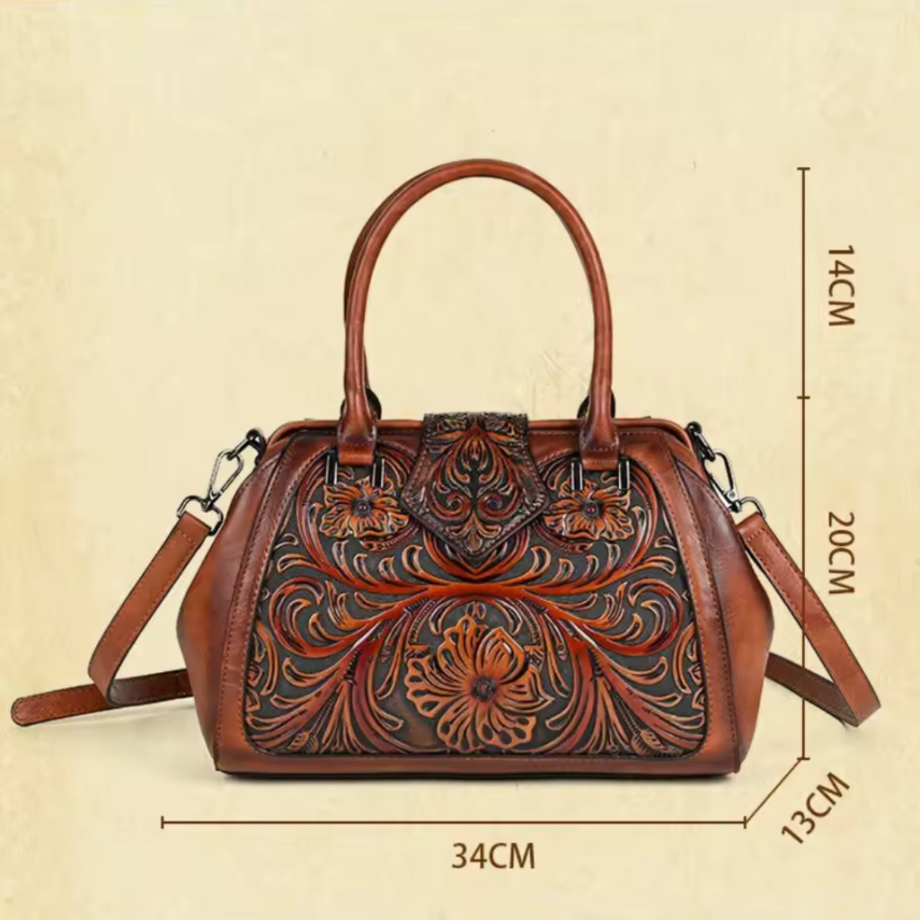 Florina - Handtasche aus Leder mit Gravur und floralem Muster