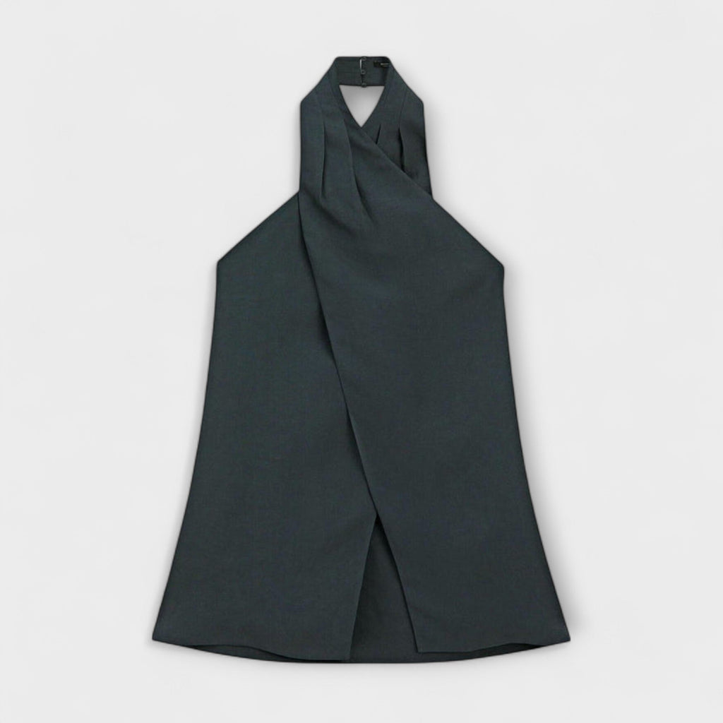 Hannah - Blauer Halter Neck Top mit Rückenausschnitt