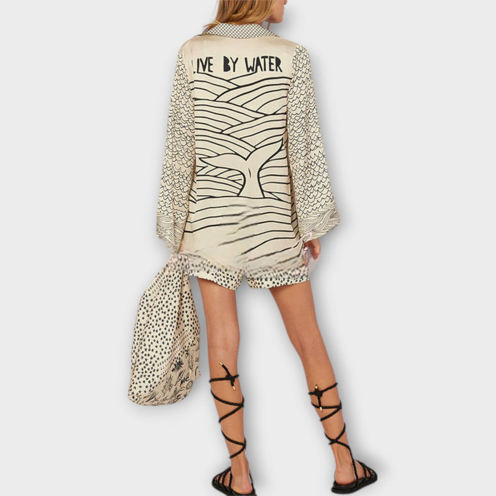 Liv - Wasser Satin Quasten Shirt und Shorts Set