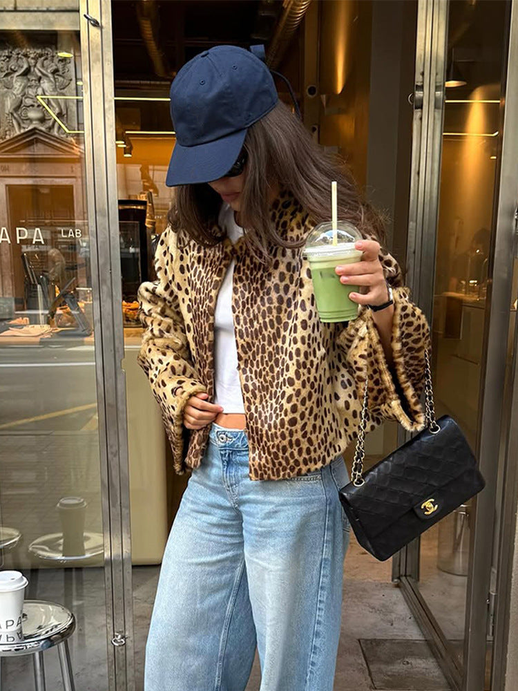 Camille | Kurzfell-Jacke im Leo-Look