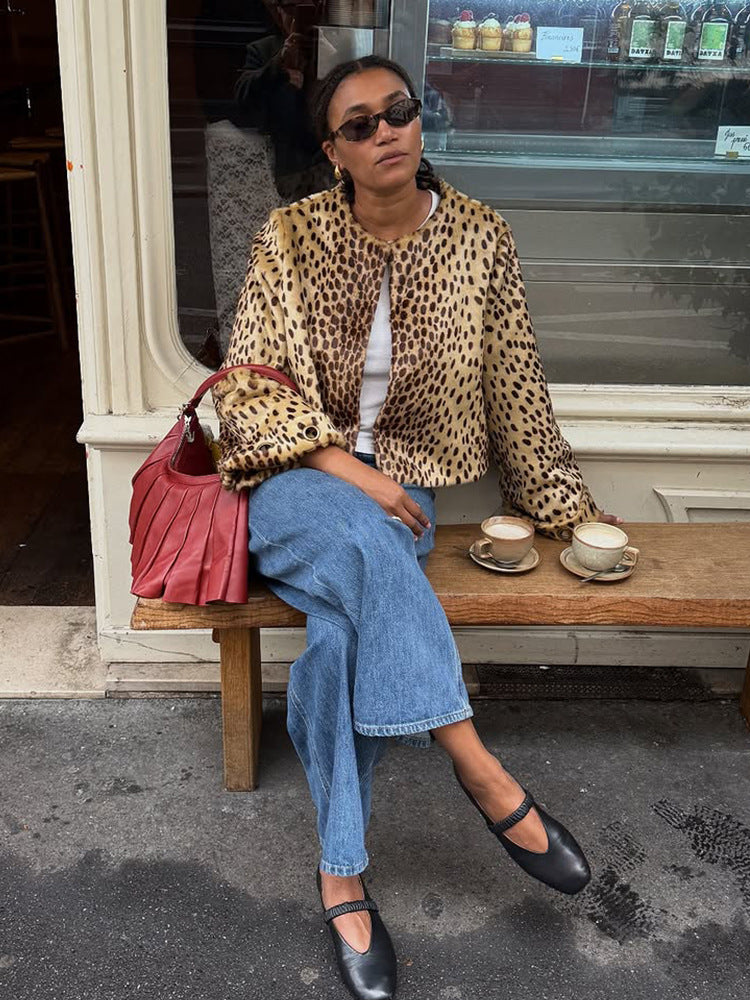 Camille | Kurzfell-Jacke im Leo-Look