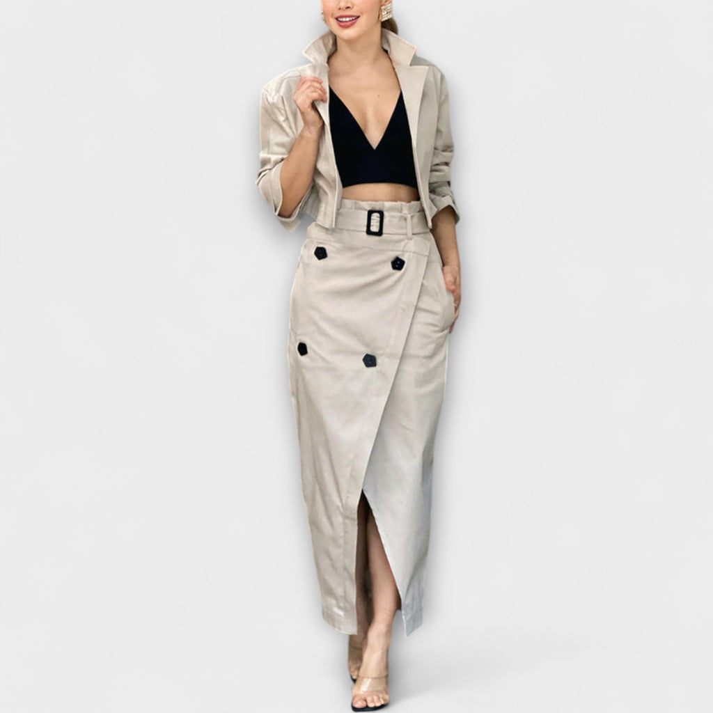 Aurora- Elegante Jacke Midi-Rock mit Taschen