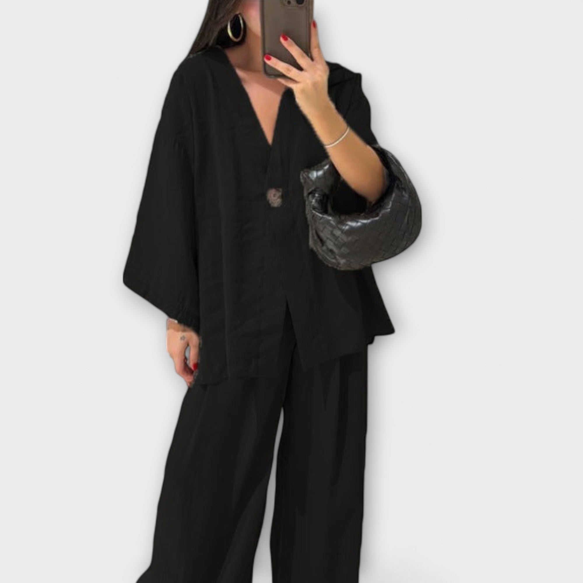 Aurora - Lässiges V-Ausschnitt Top und Hose Duo