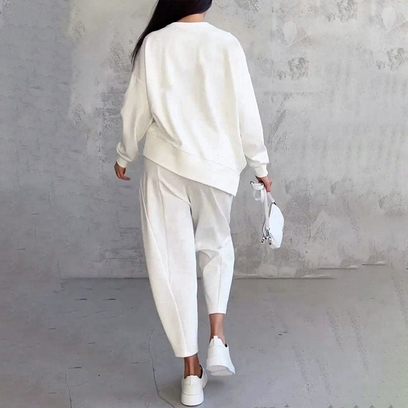 Mode, Freizeit Langarm mit rundem Hals ＆ Hose 2-teiliger Set